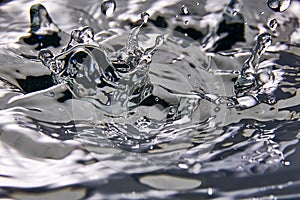 close up of drop in water making different splashes