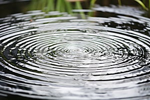 close-up of droplets creating ripples in a pond