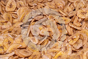 Close up of dry banana chips