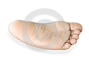 Close up dry and dirty a child bare feet on a white background