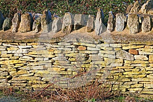Close up of a dry stone wall for background.