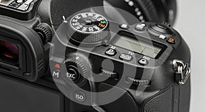 Close-up of a DSLR camera's top