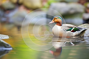 close-up of duck quacking on tranquil pond