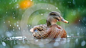 Close Up of a Duck in the Rain