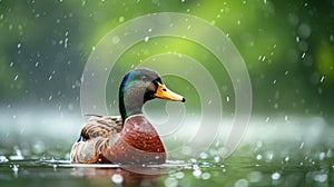 Close Up of a Duck in the Rain