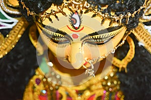 Close up of Durga Maa with a third eye or