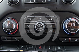 Close up of dusty control panel of a new vehicle