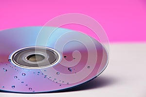 Close up of a DvD with water drops on it