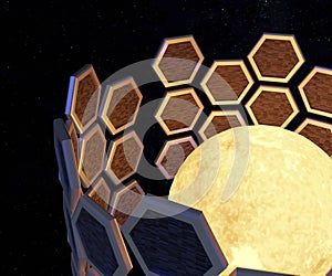 Close up Dyson sphere surrounded the sun