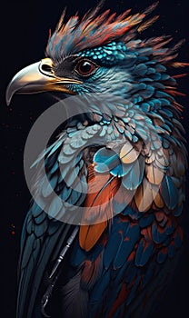 Close-up of an eagle bird with feathers on its head Generative AI