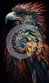 Close-up of an eagle bird with feathers on its head Generative AI