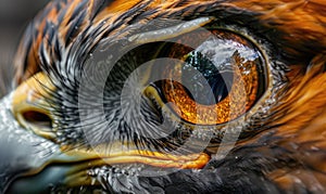 Close-up of eagle's eye. Macro of hawk's eye