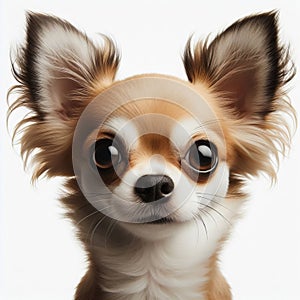 Close-up of the ears and top of the head of a Chihuahua dog. The ears are prominent, well defined, with brown fur