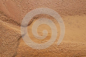 Close-up of earthy and muddy puddle on wet dirt road