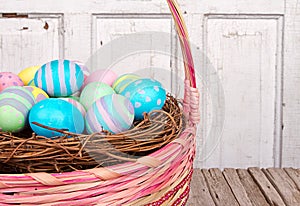 Close up of Easter basket and Easter eggs