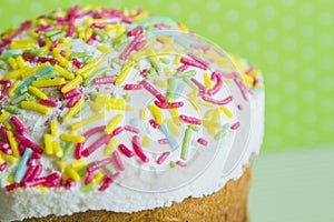 Close-up Easter cake on green background