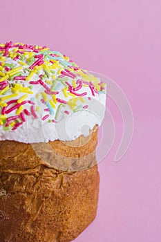 Close-up Easter cake on pink background