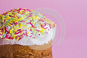 Close-up Easter cake on pink background