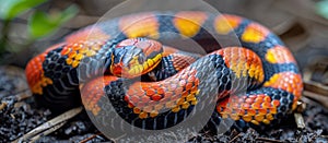 Close Up of Eastern Coral Snake on Ground