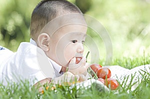 Close -up of an eating baby