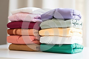 close-up of eco-friendly cloth diapers stacked in various colors