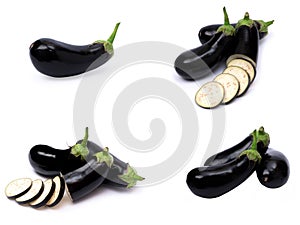 Close up of eggplant, isolated on white. Fresh eggplants isolated on white background with clipping path