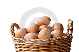 Close up of Eggs in the basket isolated on white