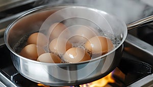 Close-Up: Eggs Boiling in Pot on Gas Burner