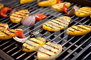 close-up of electric grill cast-iron grates