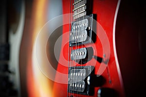 Close-up electric guitar sunbeams musical card