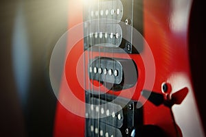 Close-up electric guitar sunbeams musical card