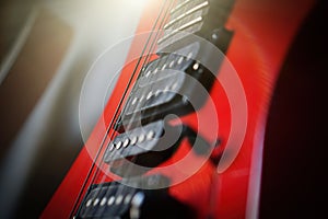 Close-up electric guitar sunbeams musical card