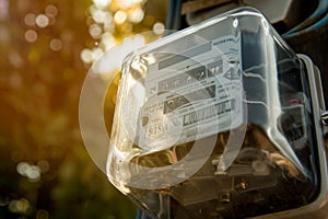 Close up electric meters on Power Pylon