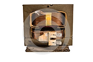 Close up of an electric system on white background, in a white background