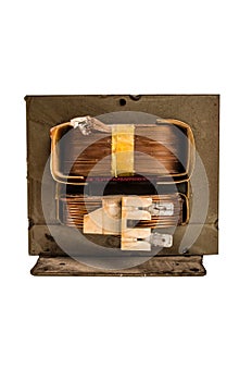 Close up of an electric system on white background, in a white background