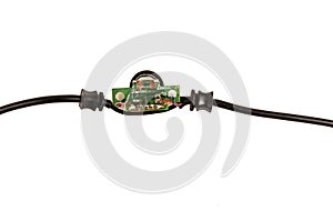 Close up of an electrical cable standard on white background. Cross-section in a white background