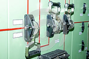 Close up of electrical power switches, electrical switch