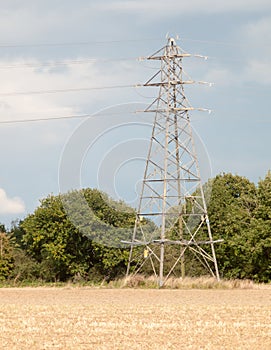 Close up of electrical pylon in field outside