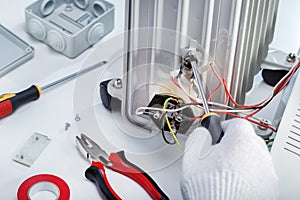 Close-Up Of Electrician Work. Repair