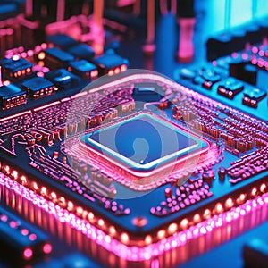 Close-up of electronic circuit board with microchips.