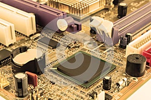 Close-up of electronic circuit board with processor. photo