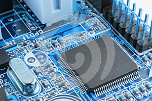 Close-up of electronic circuit board with processor. photo