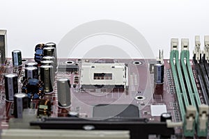 Close up of Electronic Circuits in Technology on Mainboard background