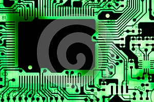 Close up of Electronic Circuits in Technology on Mainboard background