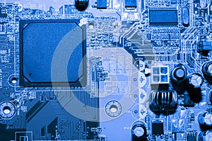 Close up of Electronic Circuits in Technology on Mainboard background