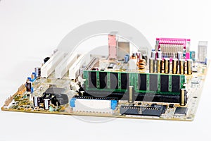 Close up of Electronic Circuits in Technology on Mainboard computer background