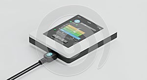 Close Up of Electronic Device with Data Graph on Clean White Background