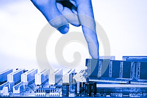 Close up of Electronic Ramrandom access memory on Mainboard computer