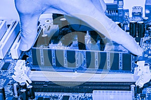 Close up of Electronic Ramrandom access memory on Mainboard computer