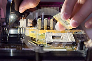 Close up of electronics circuit mainboard board